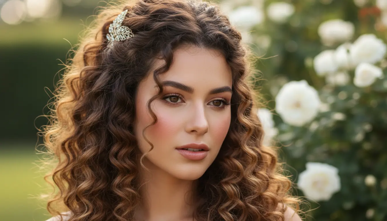 Half opgestoken haar met krullen